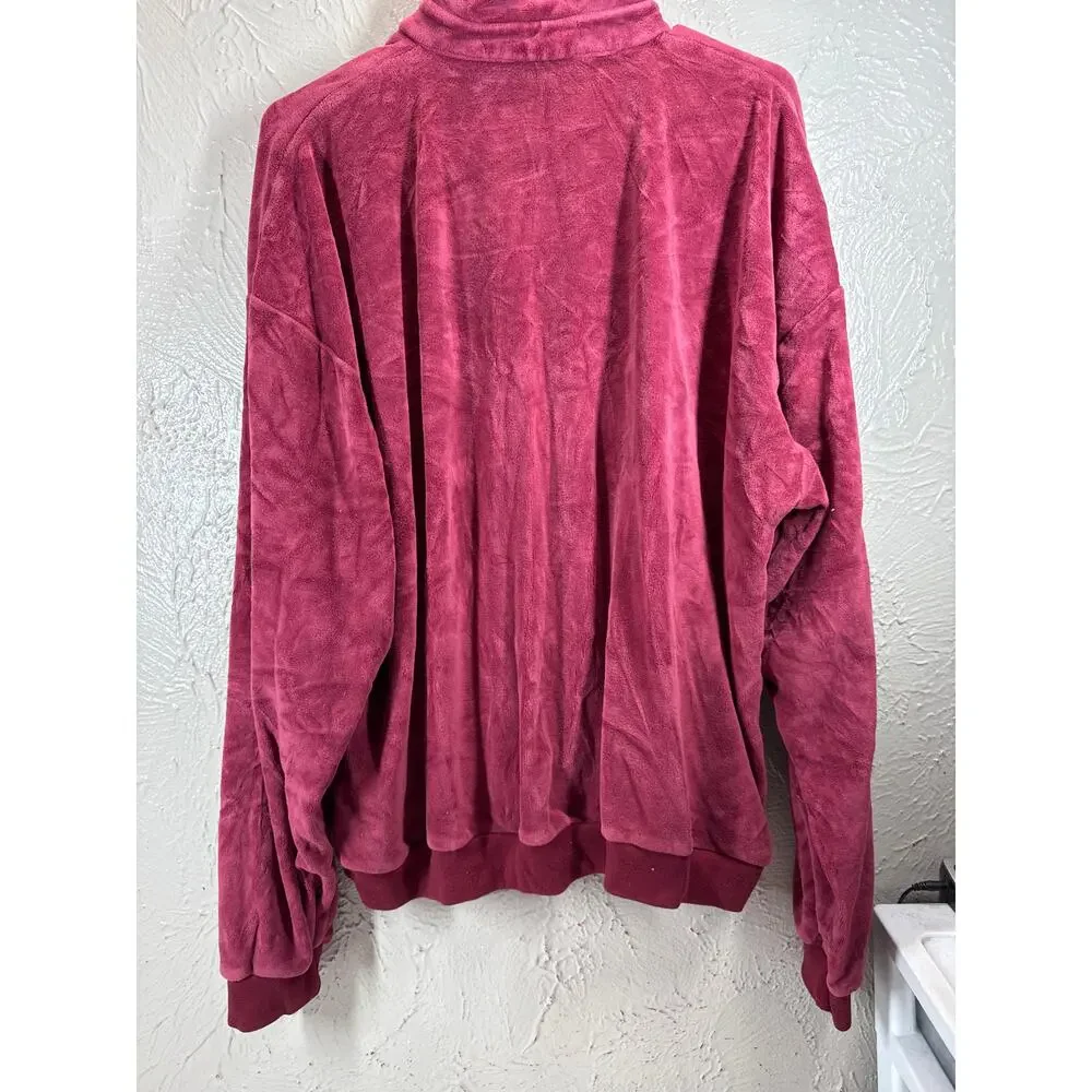 Vintage 80s Towncraft Velour Shirt Henley‎ Polo Sweater Pocket Burgundy Size 16